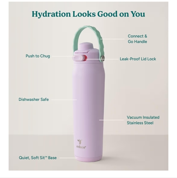 Reduce Other - Lilac Insulated Water Bottle with Mint Handle - Reduce Aura 26 oz